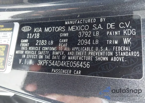 2019 Kia Forte Ex from USA, damaged, VIN 3KPF54AD4KE056456